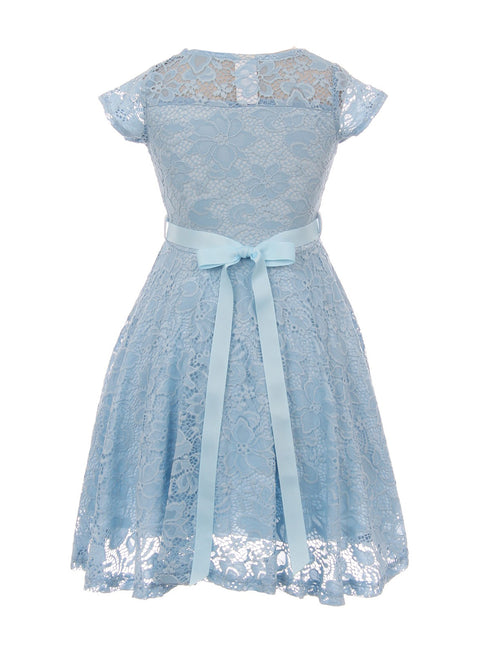 Big Girls Blue Lace Glitter Stone Belt Special Occasion Skater Dress 8-14 - SophiasStyle.com